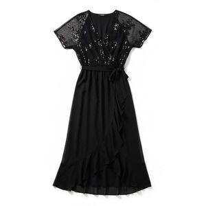 Source Unknown Plus Size 2X Party Sequin Black High Low Dress 283